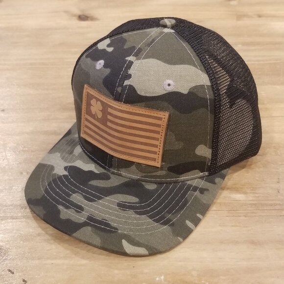 Clover Flag Lucky Patch Hat Cap Camouflage Camo Green Snap Back Mesh Trucker Dad - Picture 4 of 14